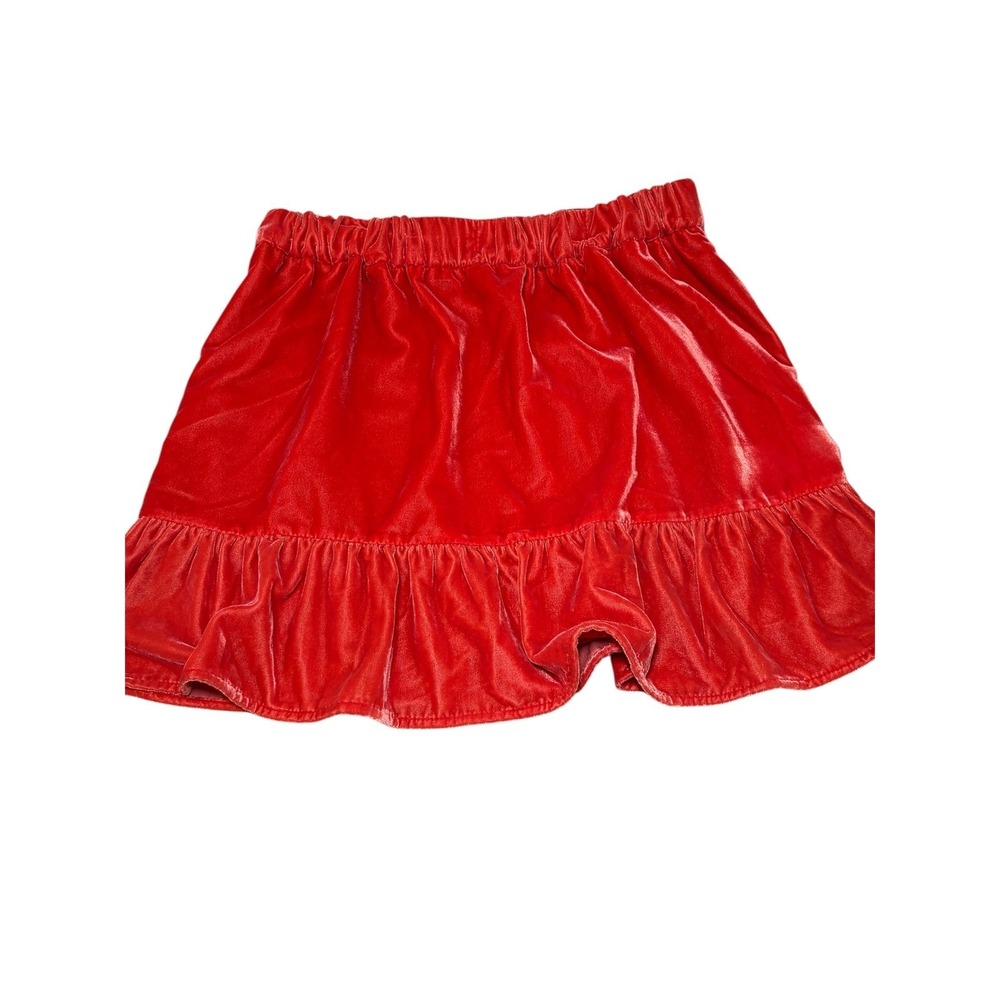 J. Crew Red Orange Velvet Skirt Medium PR5879 Party Pockets Ruffles - Picture 3 of 10